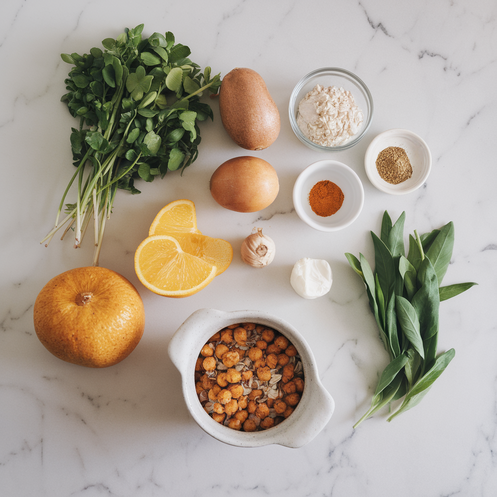 Ingredients for Sunrise Savory Oatmeal with Turmeric-Spiced Chickpeas