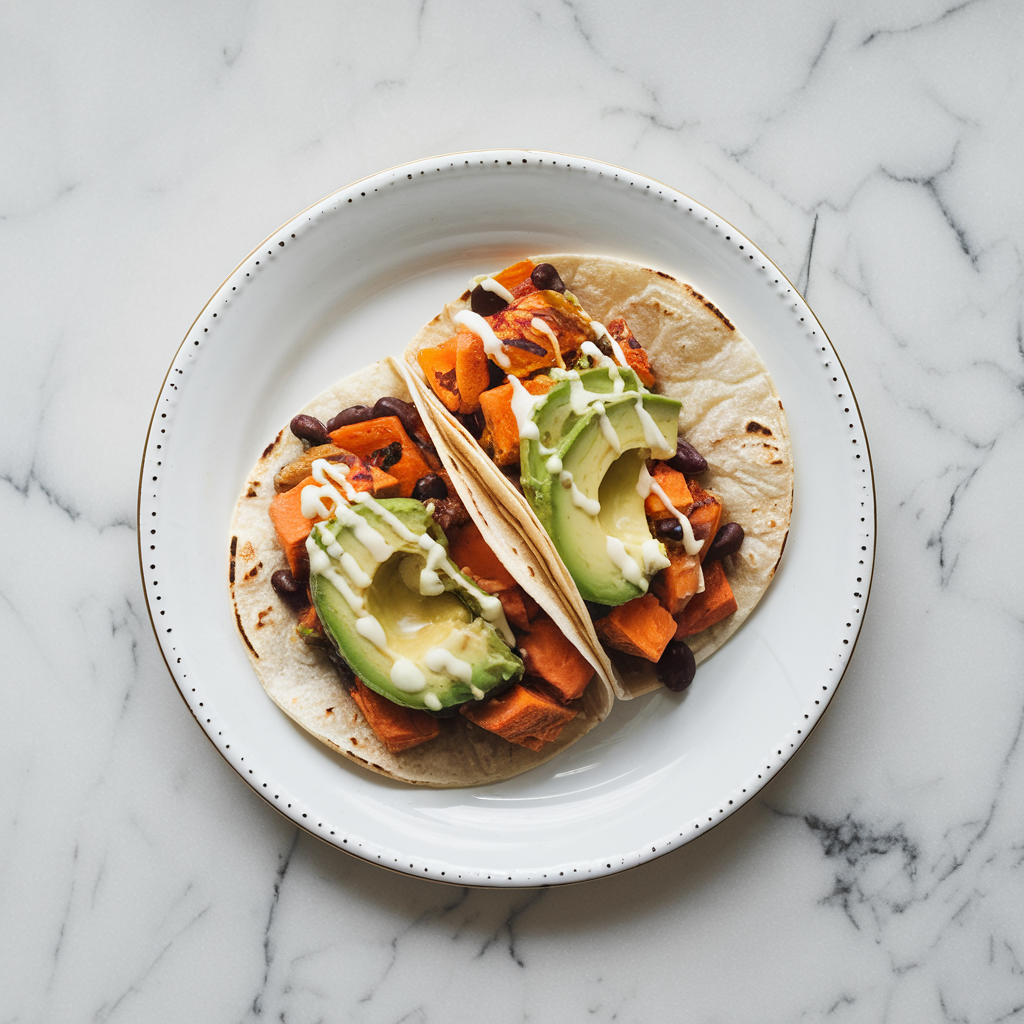 Sweet Potato, Black Bean, and Avocado Breakfast Tacos with Smoky Lime Drizzle