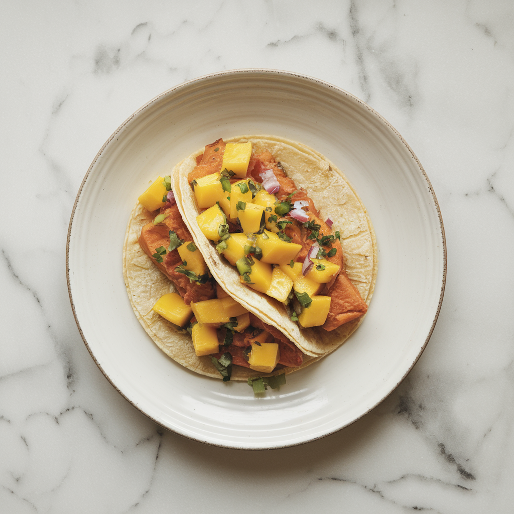 Sweet Potato Breakfast Tacos with Savory Mango Salsa