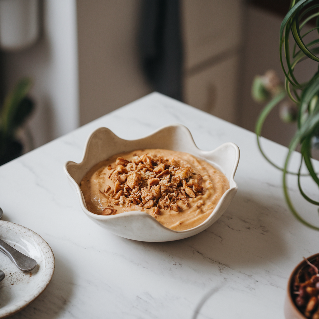 Sweet Potato Chai Porridge with Spiced Almond Crumble