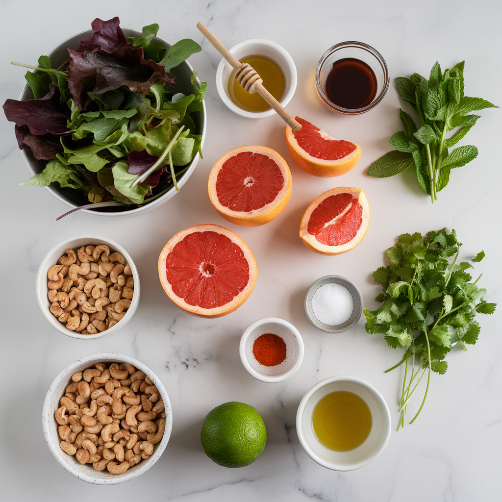 Ingredients for Tangy Tamarind & Grapefruit Salad with Spicy Cashew Crumble
