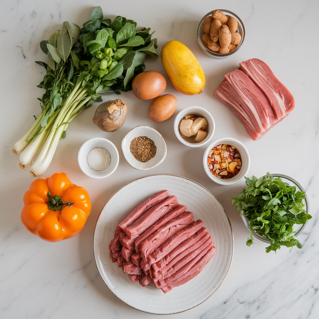 Ingredients for Triple-Meat Smoky BBQ Salad Extravaganza