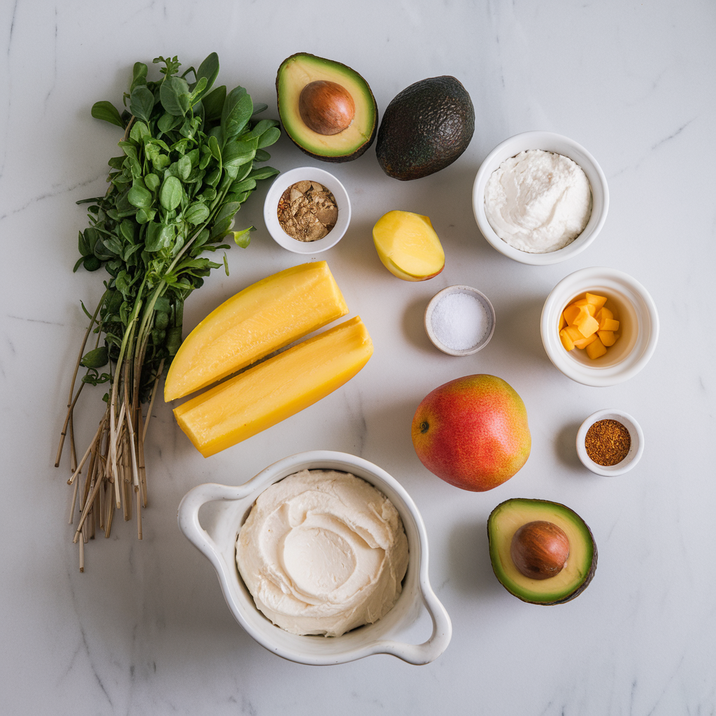 Ingredients for Tropical Avocado Mango Coconut Mousse