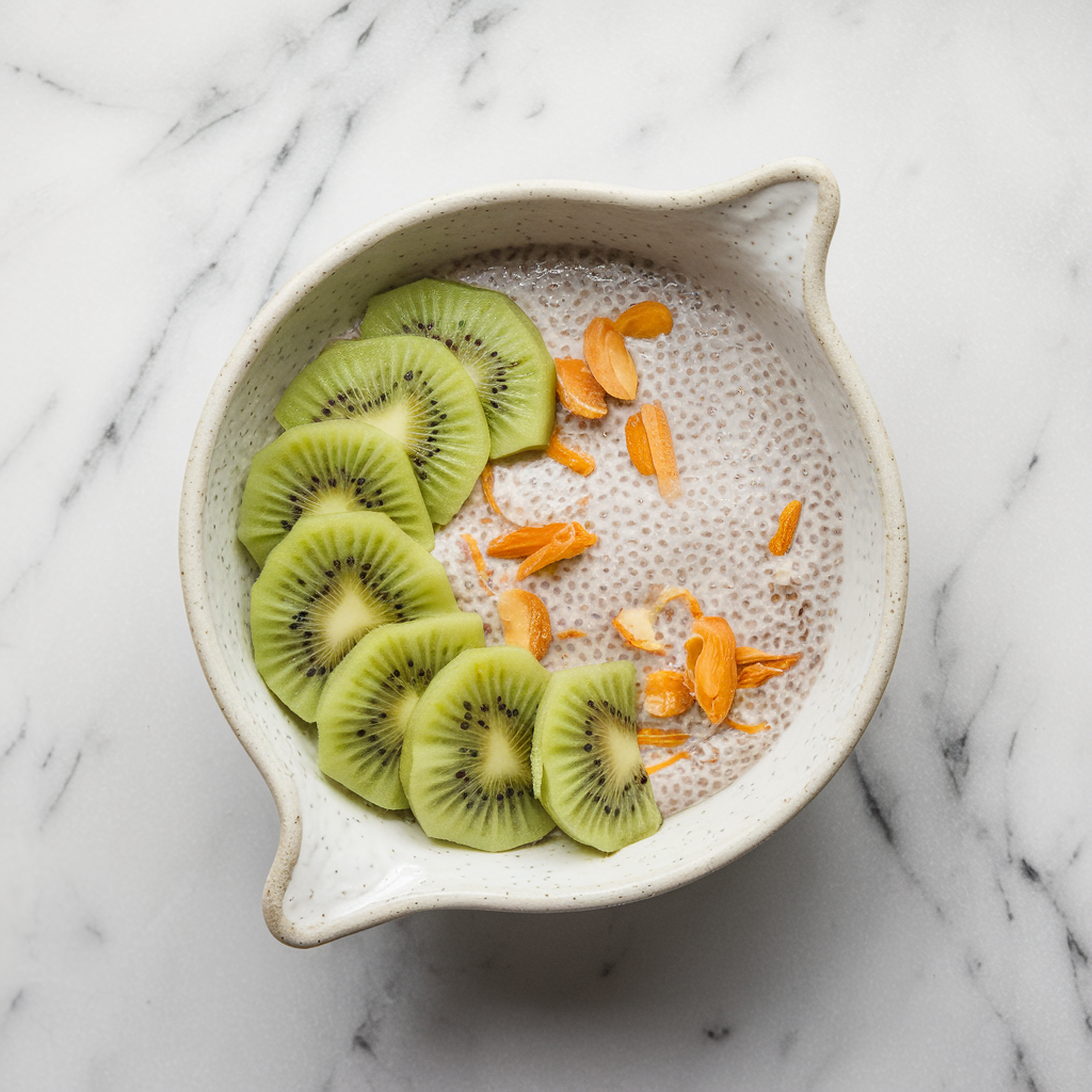 Tropical Chia Coconut Pudding with Avocado and Spiced Kiwi