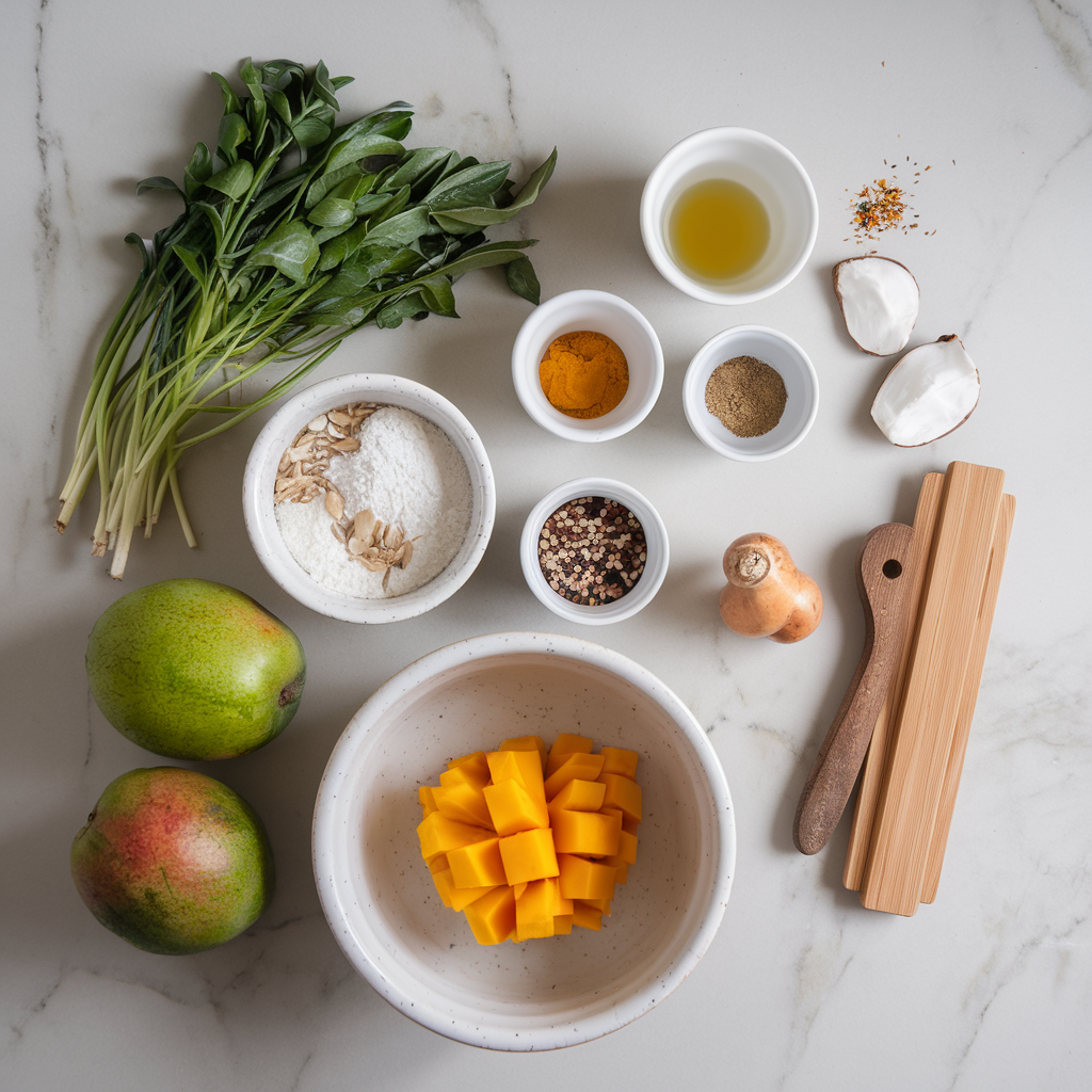 Ingredients for Tropical Quinoa Coconut Pudding with Spiced Mango Compote