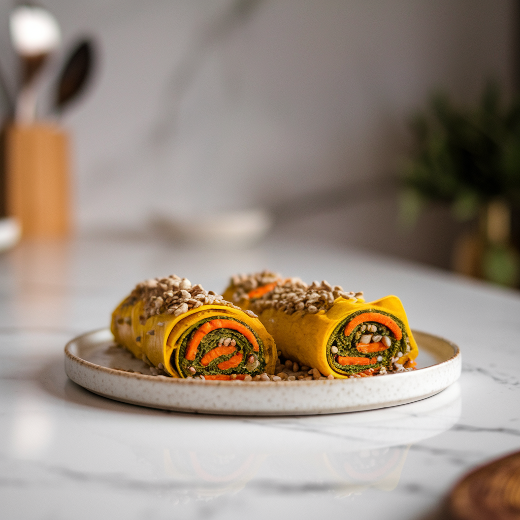 Turmeric and Carrot Seed Roll-Ups with Hemp Hearts