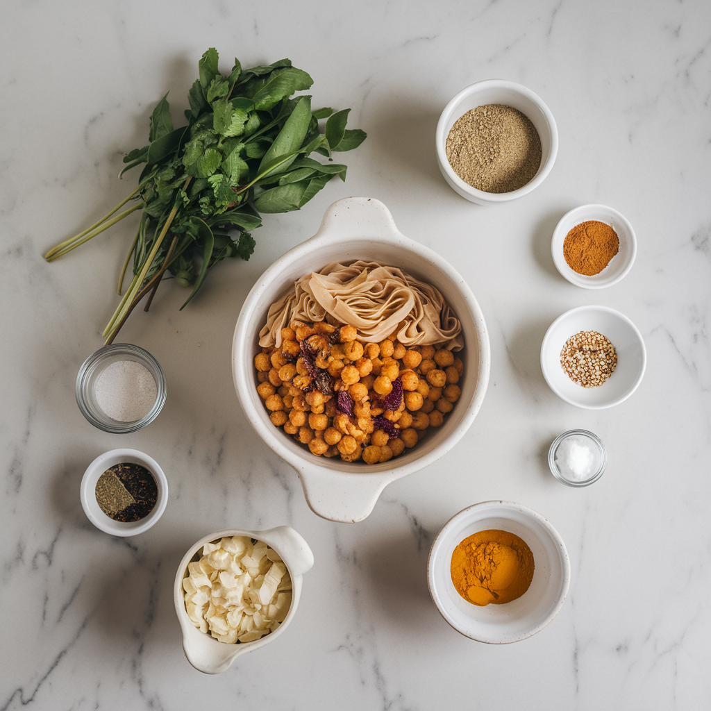 Ingredients for Turmeric Ginger Chickpea Stir-Fry with Quinoa Noodles