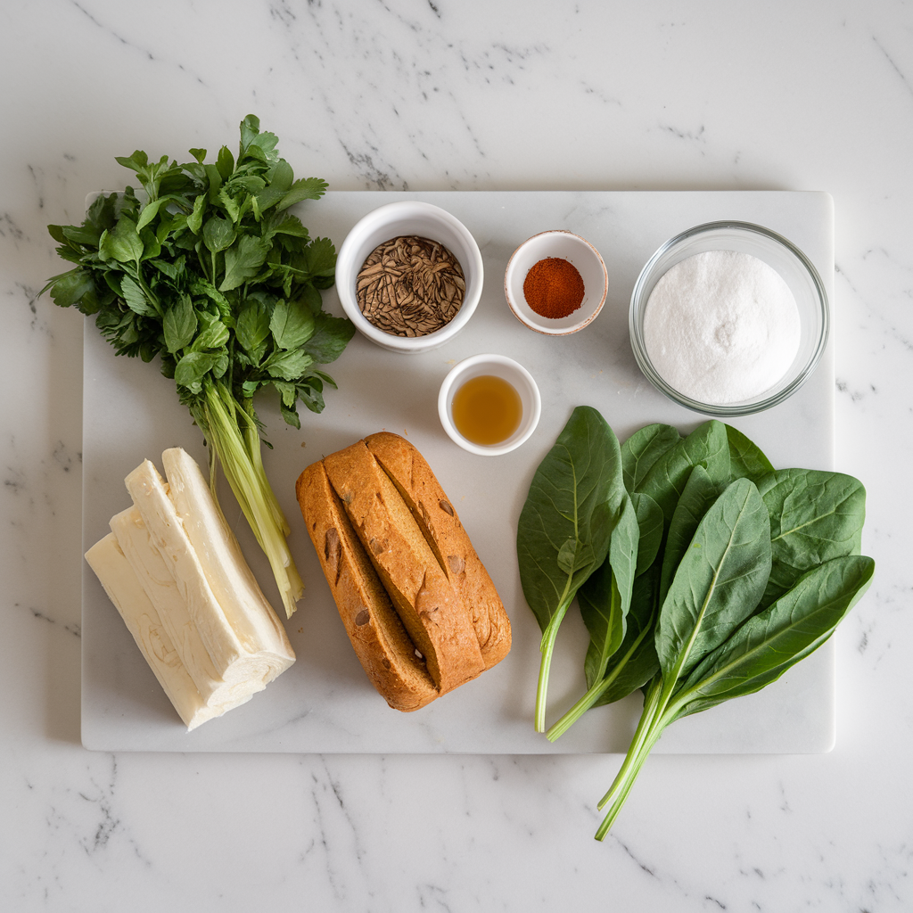 Ingredients for Vibrant Turmeric and Spinach Swirl Bread with Sunflower Seeds