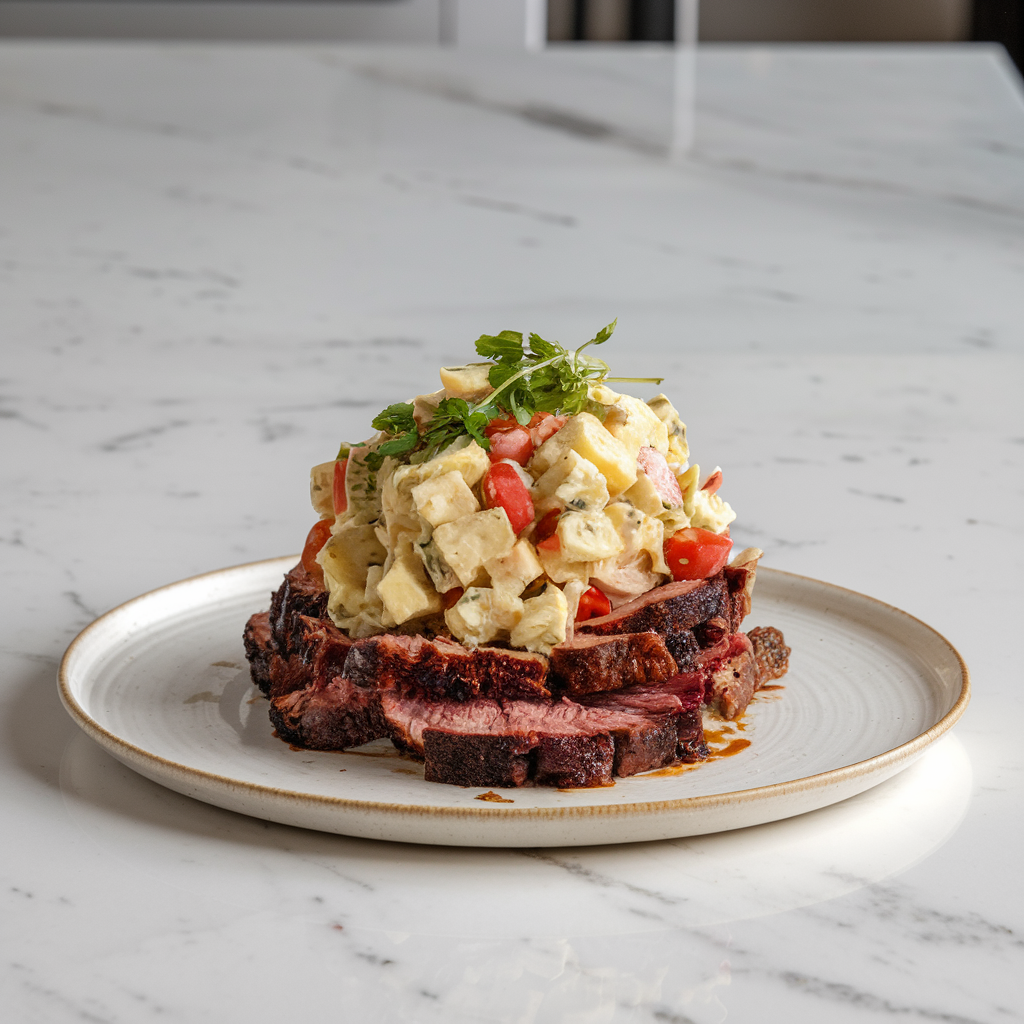 Ultimate BBQ Brisket and Crispy Potato Salad Tower