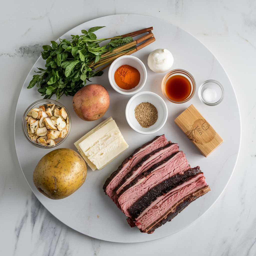 Ingredients for Ultimate BBQ Brisket and Crispy Potato Salad Tower