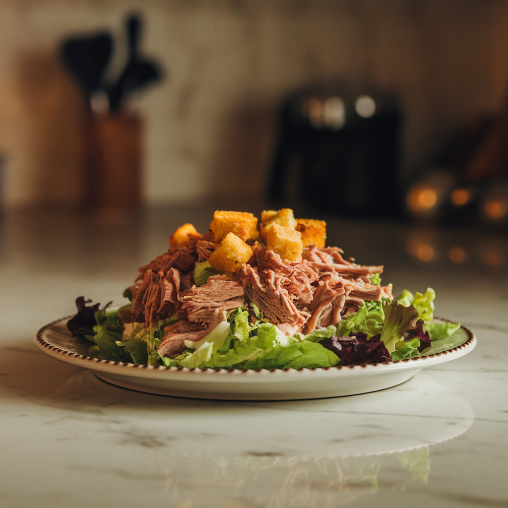 Ultimate BBQ Pulled Pork Salad with Crunchy Cornbread Croutons