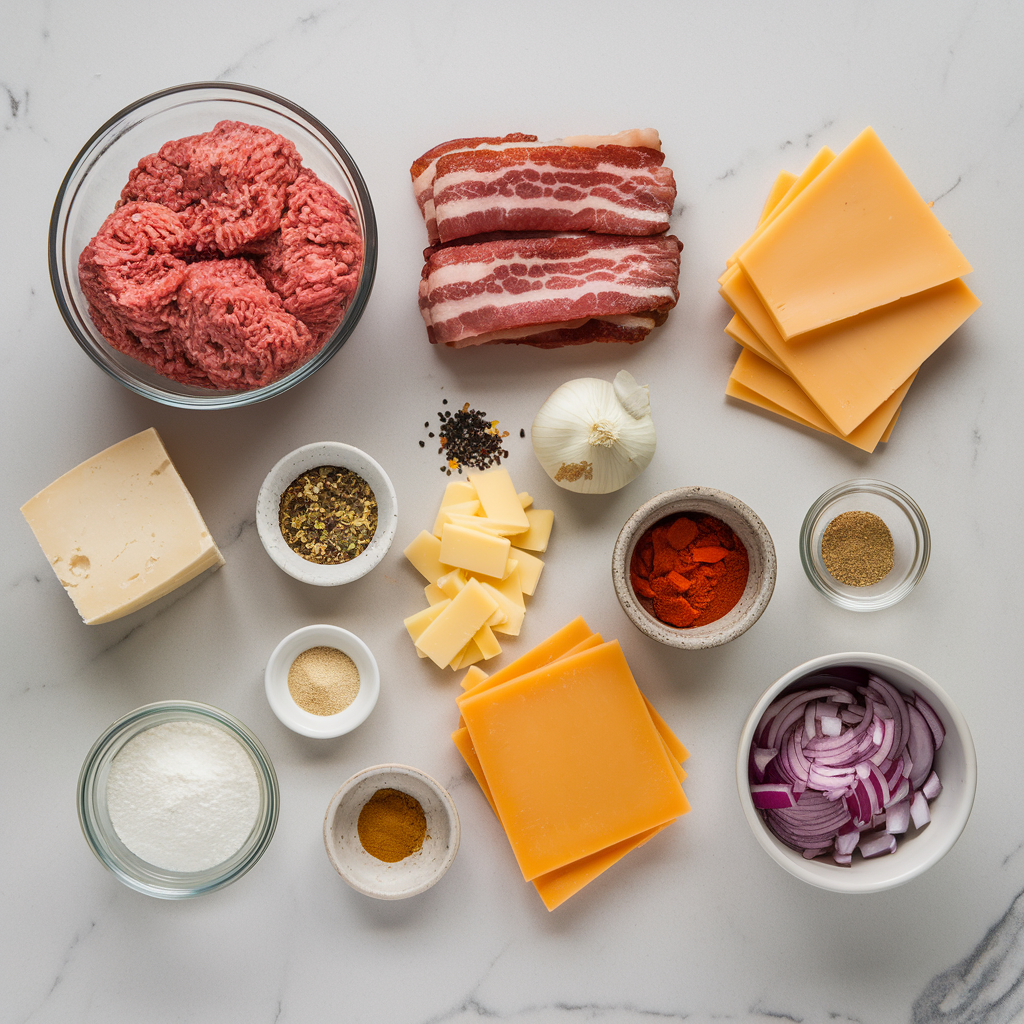 Ingredients for Ultimate Cheese-Stuffed Meatball Subs with Bacon Jam