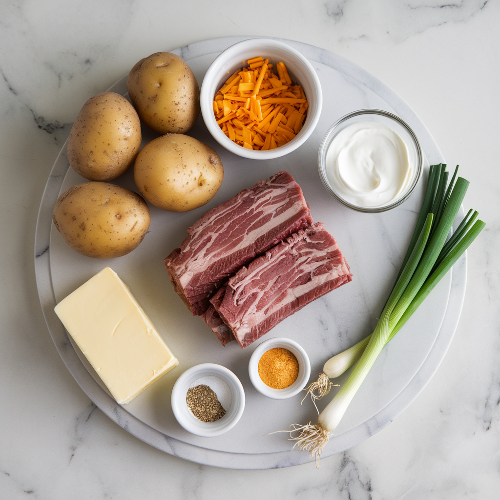 Ingredients for Ultimate Creamy Brisket & Cheddar Stuffed Potato Bombs
