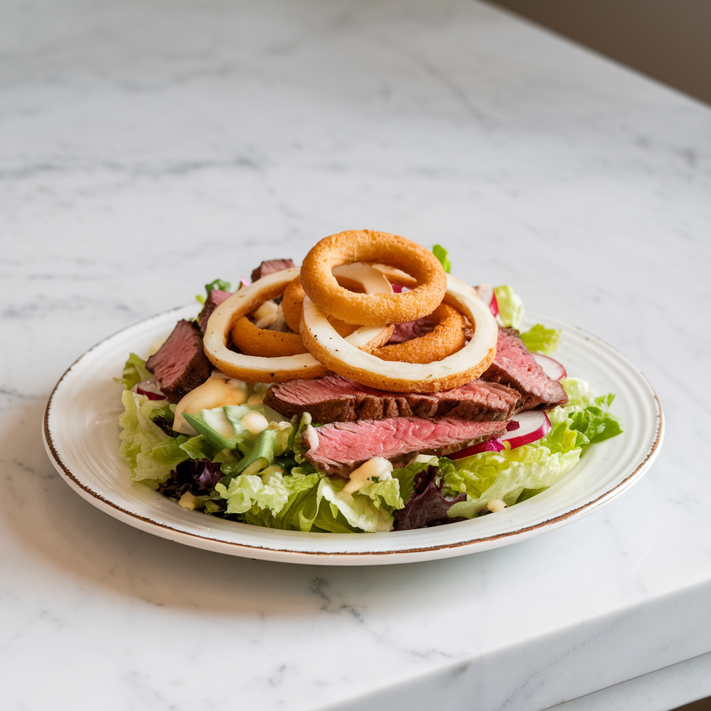 Ultimate Steak & Cheese Cobb Salad with Onion Ring Croutons