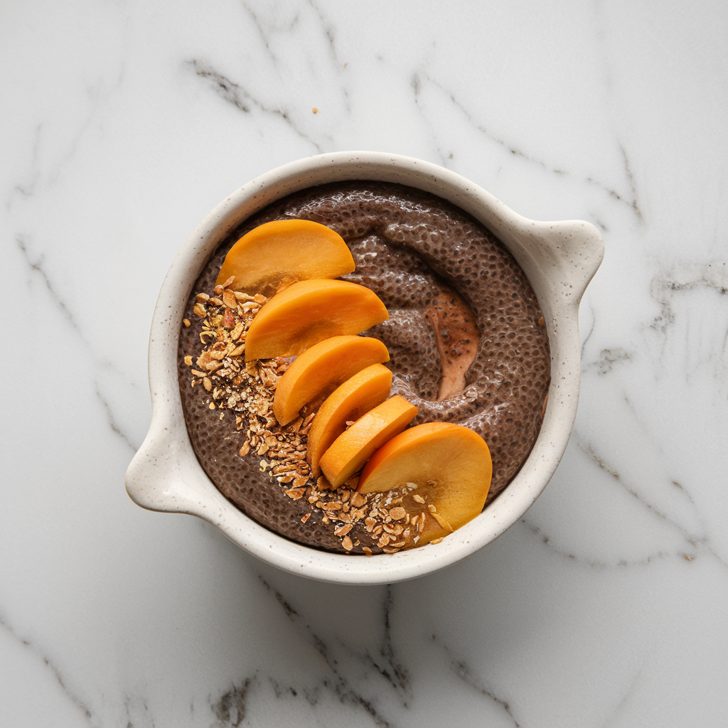 Vegan Cacao Chia Seed Pudding with Spiced Persimmon Compote