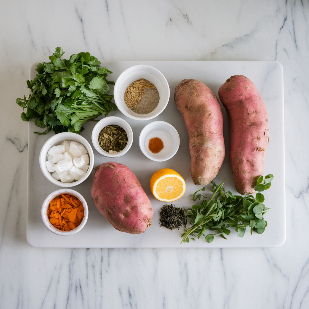 Ingredients for Vegan Sweet Potato and Herb Spiral Rolls