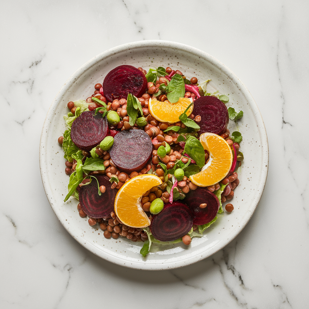 Vibrant Beetroot and Lentil Salad with Orange-Tahini Dressing