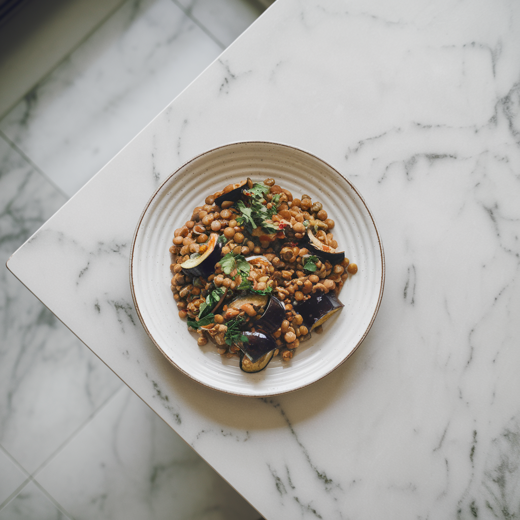 Vibrant Citrus-Spiced Lentil and Charred Eggplant Salad
