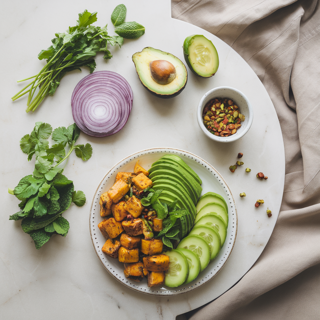 Ingredients for Vibrant Ginger-Lime Jackfruit & Avocado Salad with Spicy Pepita Crunch