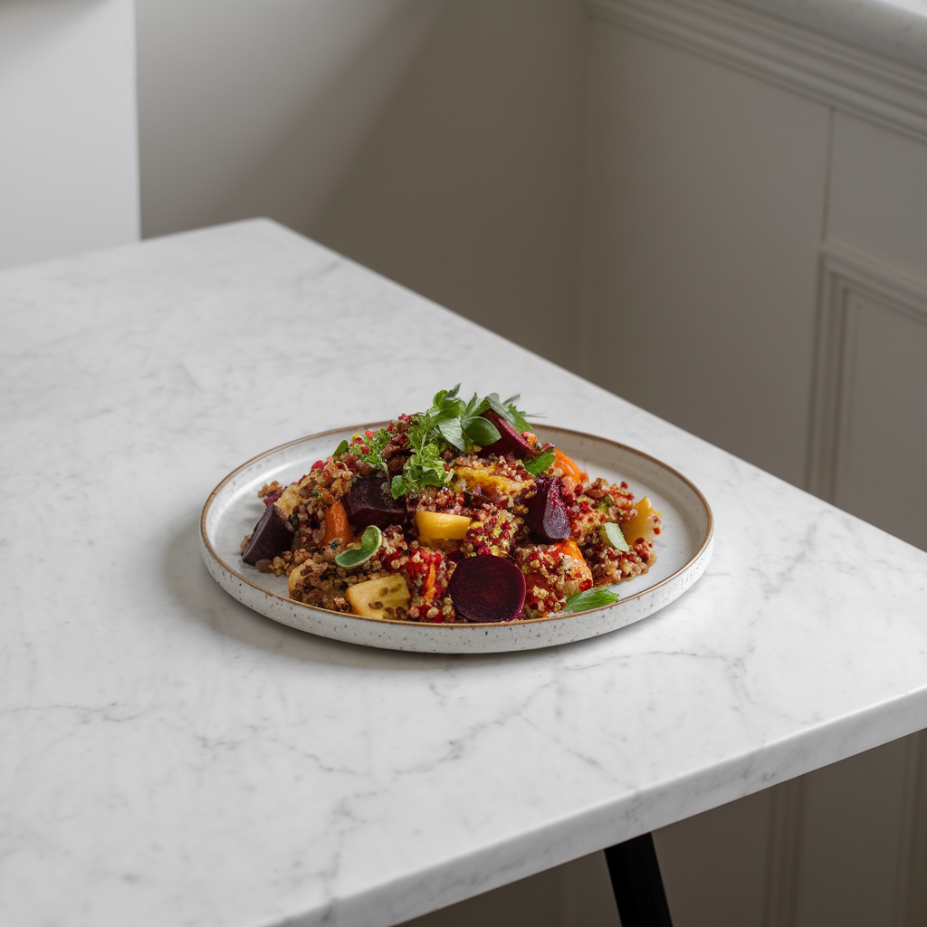 Vibrant Jackfruit and Roasted Beetroot Salad with Spiced Quinoa