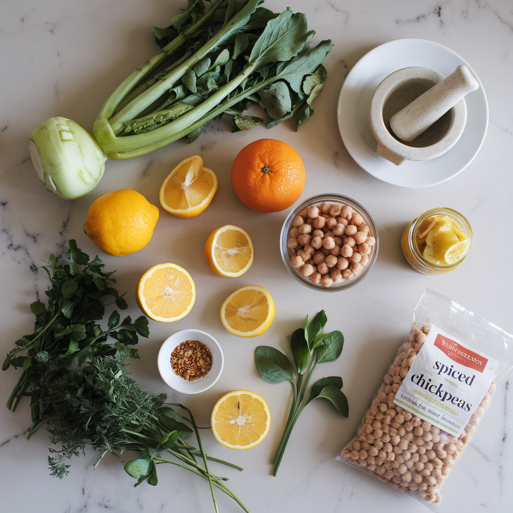 Ingredients for Vibrant Kohlrabi and Citrus Salad with Spiced Chickpeas