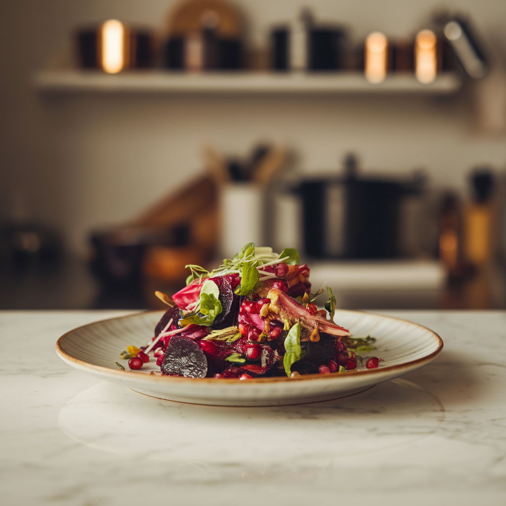 Vibrant Lamb and Grilled Beetroot Salad with Pomegranate Vinaigrette
