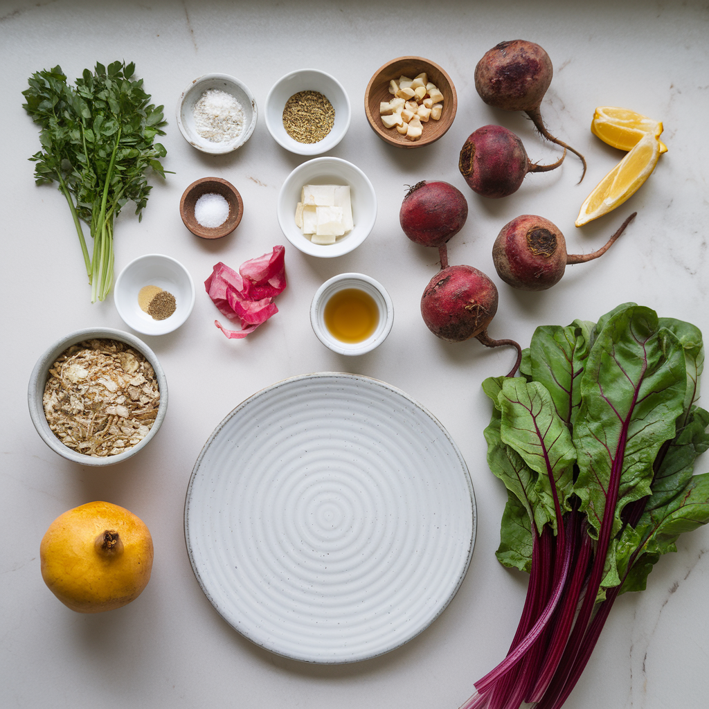 Ingredients for Vibrant Lamb and Grilled Beetroot Salad with Pomegranate Vinaigrette