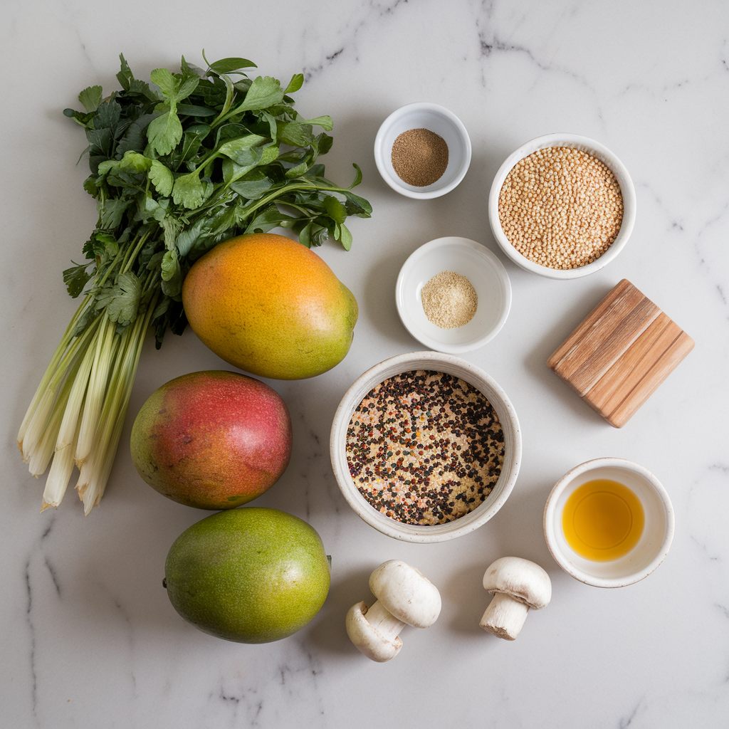 Ingredients for Vibrant Mango-Sesame Mushroom Stir-Fry with Quinoa