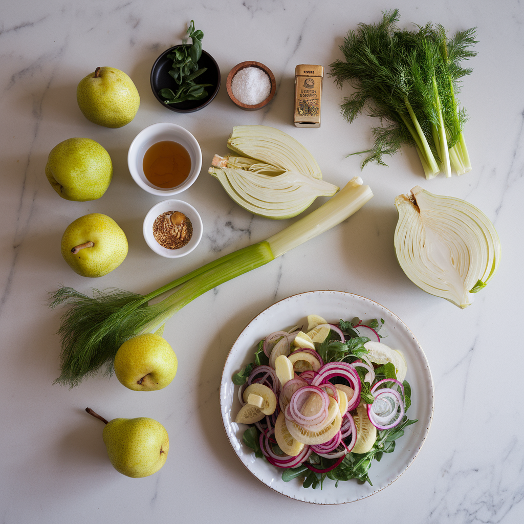 Ingredients for Vibrant Pear & Fennel Salad with Maple-Miso Dressing