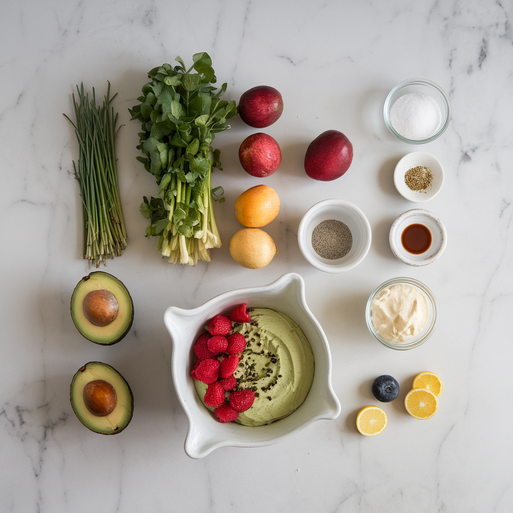 Ingredients for Vibrant Spirulina & Avocado Mousse Parfait