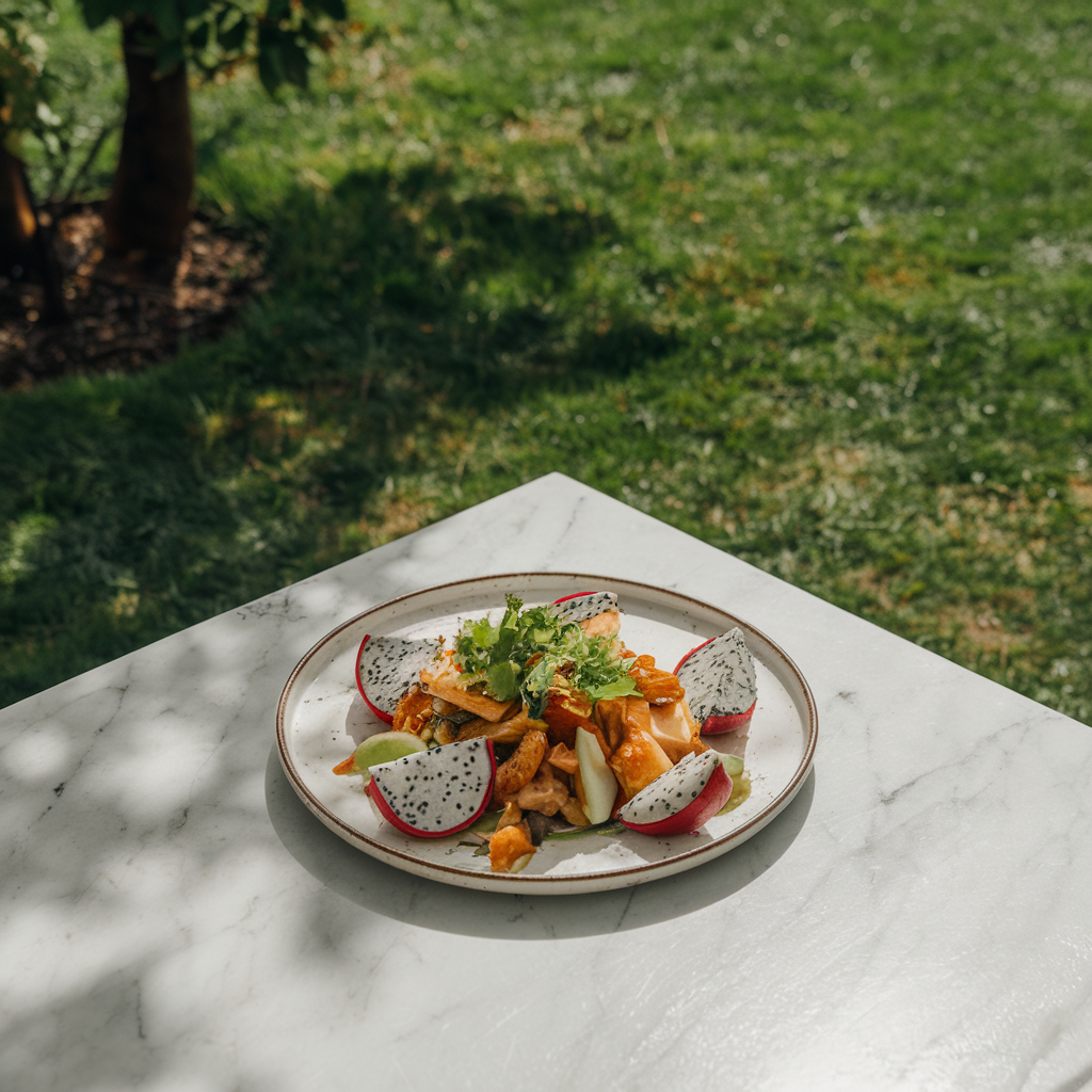 Vibrant Thai-Infused Jackfruit and Dragon Fruit Salad with Zesty Lime Vinaigrette