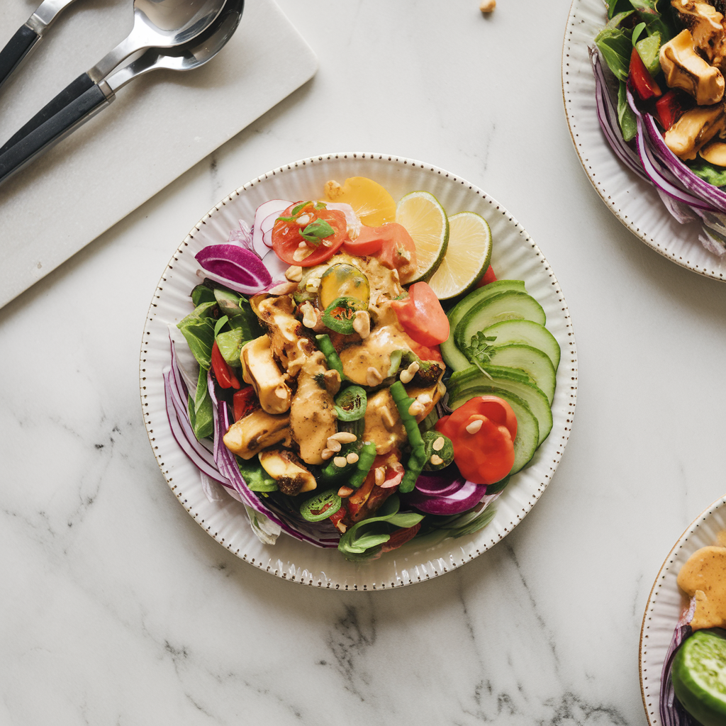 Vibrant Thai-Inspired Jackfruit & Rainbow Veggie Salad with Spicy Peanut Dressing