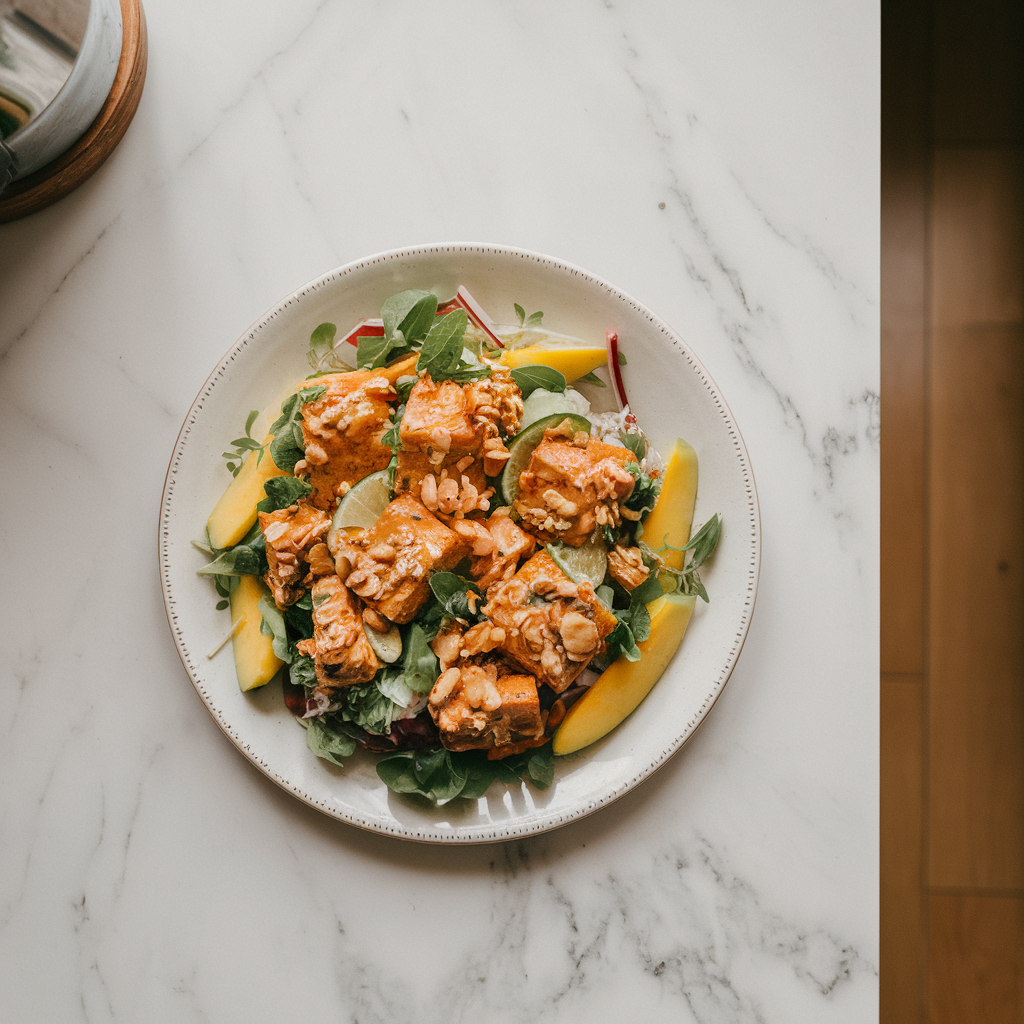 Vibrant Thai-Inspired Mango Tempeh Salad with Crunchy Peanut-Lime Dressing