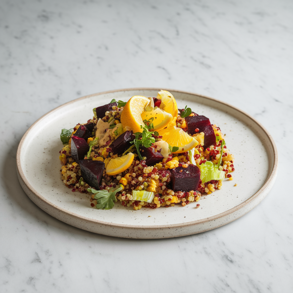Vibrant Turmeric-Infused Quinoa & Roasted Beetroot Salad with Citrus-Ginger Dressing
