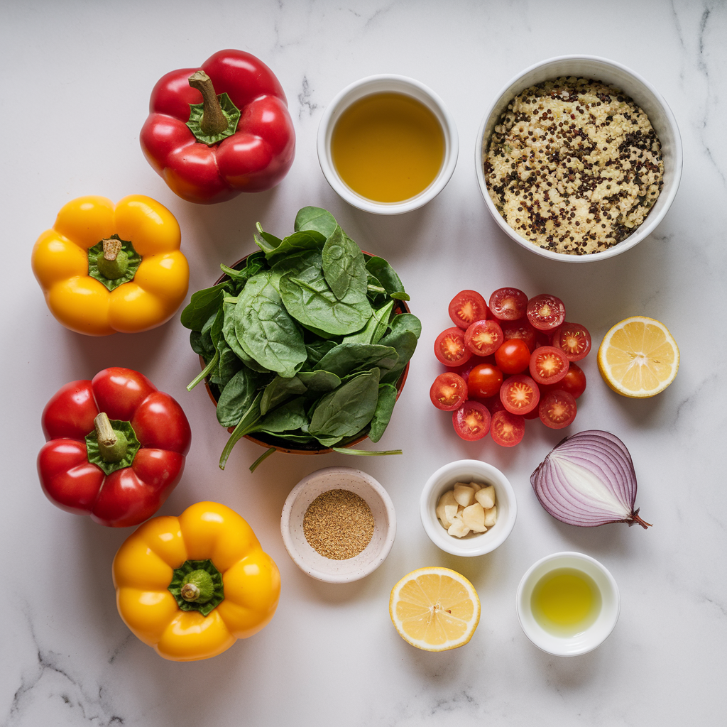 Ingredients for Vibrant Veggie-Loaded Quinoa Stuffed Peppers