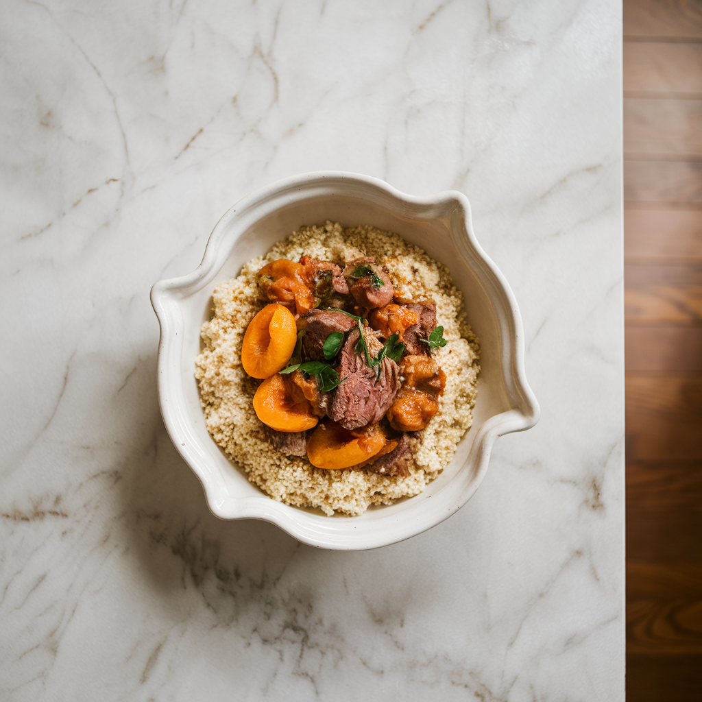 Warm Moroccan Lamb and Apricot Stew with Spiced Couscous