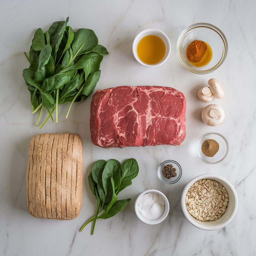 Ingredients for Whole Grain Lamb Wellington with Spinach and Mushroom Duxelles