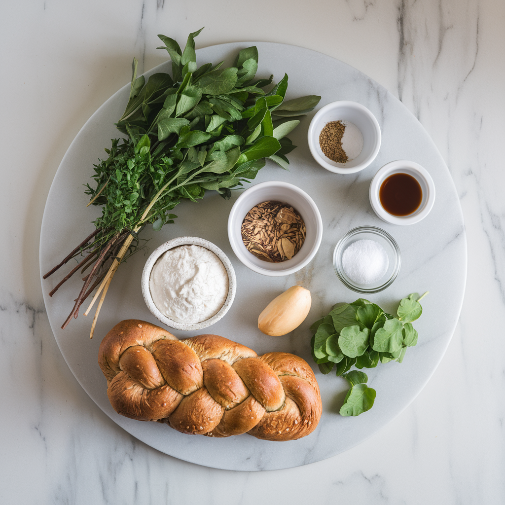 Ingredients for Wild Herb and Nut-Spiced Whole Wheat Braid