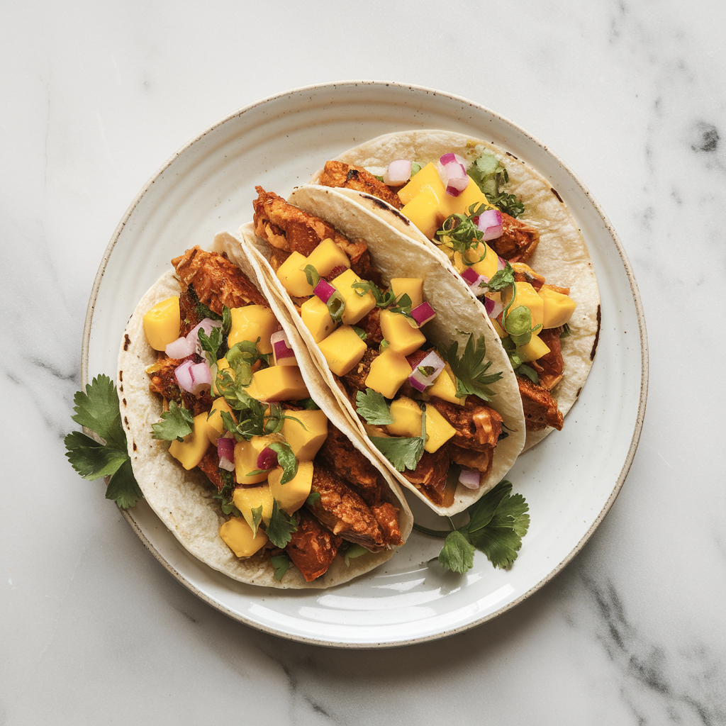 Zesty Citrus & Herb Jackfruit Tacos with Spicy Mango Salsa