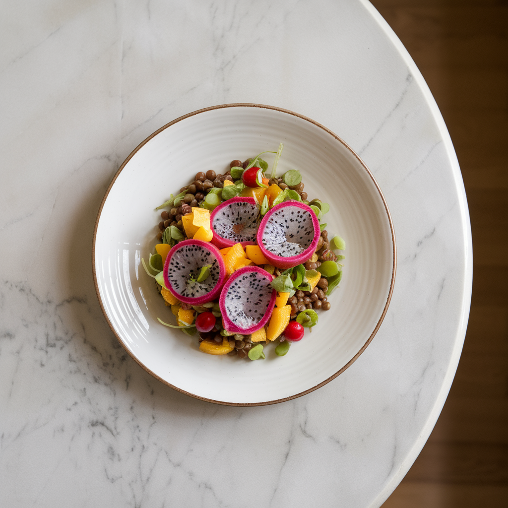 Zesty Dragon Fruit & Lentil Power Salad with Citrus-Miso Dressing