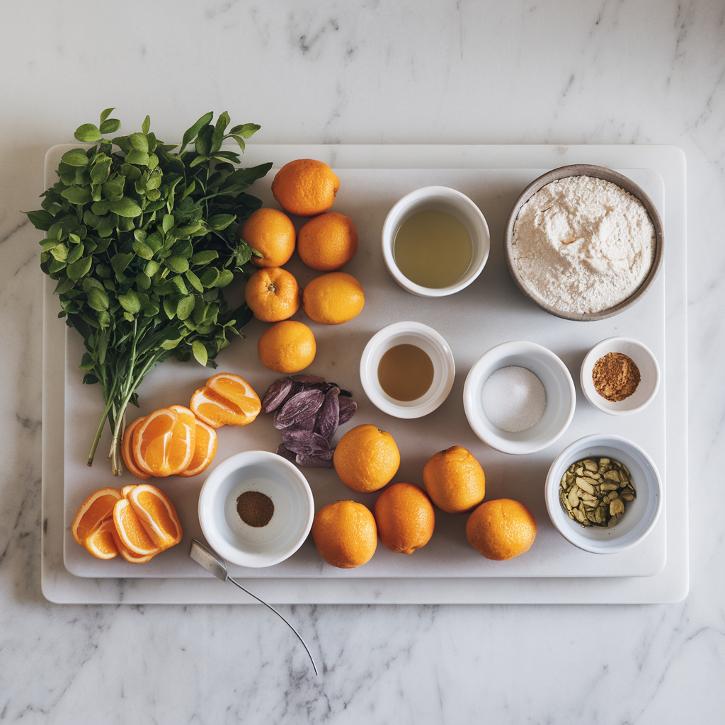 Ingredients for Zesty Kumquat and Pistachio Polenta Cake: A Gluten-Free Delight