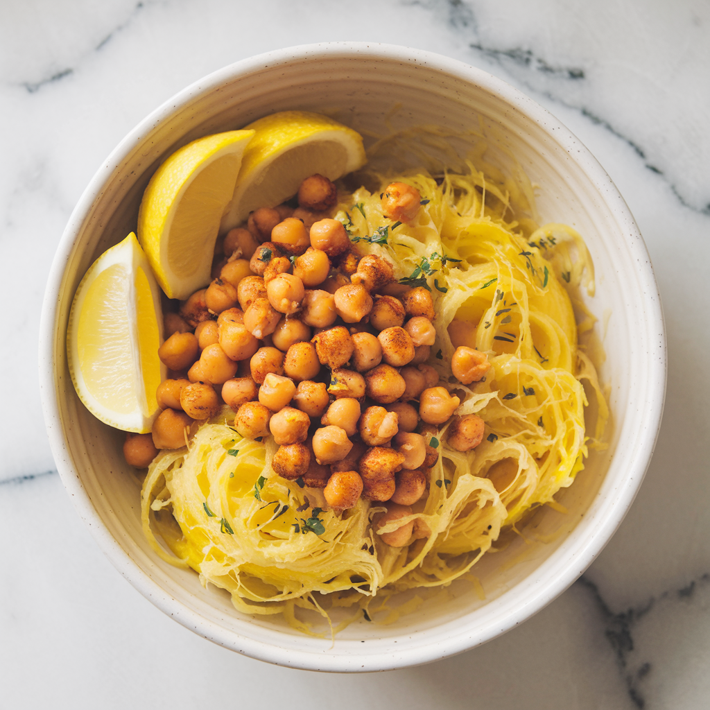 Zesty Lemon Herb Spaghetti Squash with Smoky Chickpeas