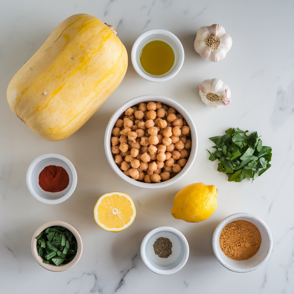 Ingredients for Zesty Lemon Herb Spaghetti Squash with Smoky Chickpeas