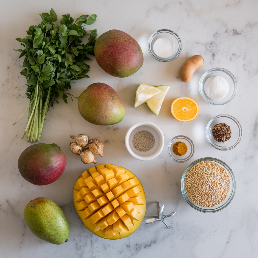 Ingredients for Zesty Mango & Black Bean Quinoa Skillet