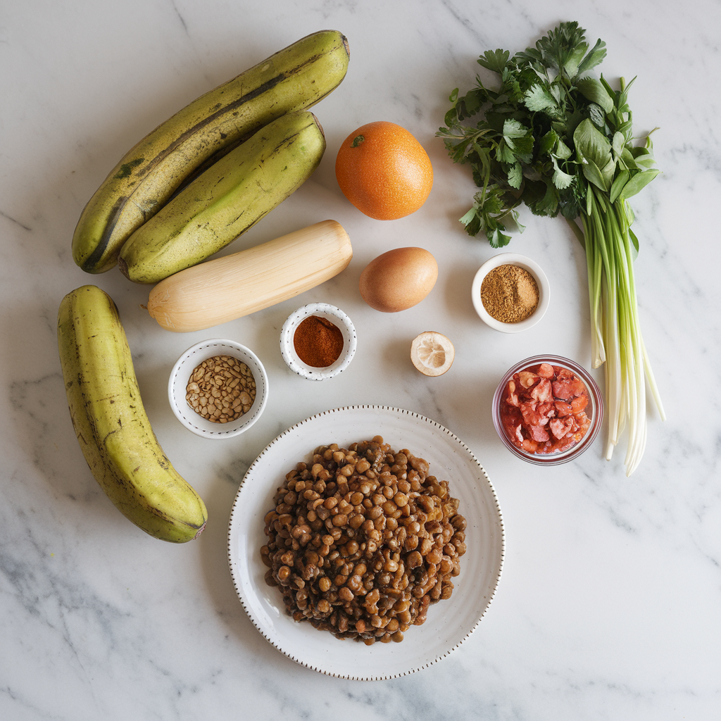 Ingredients for Zesty Plantain & Lentil Stir-Fry with Tamarind Glaze