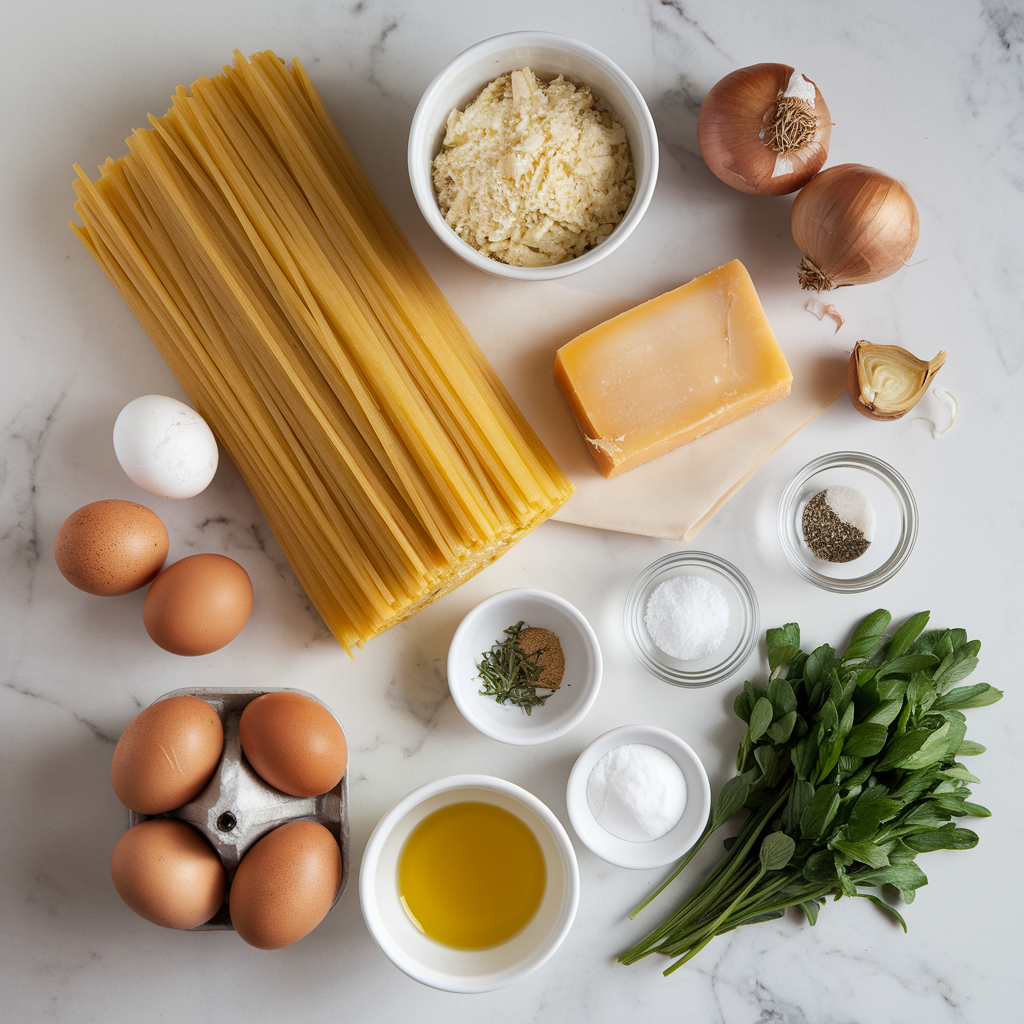 Ingredients for Zesty Spaghetti Squash Carbonara with Smoky Tempeh