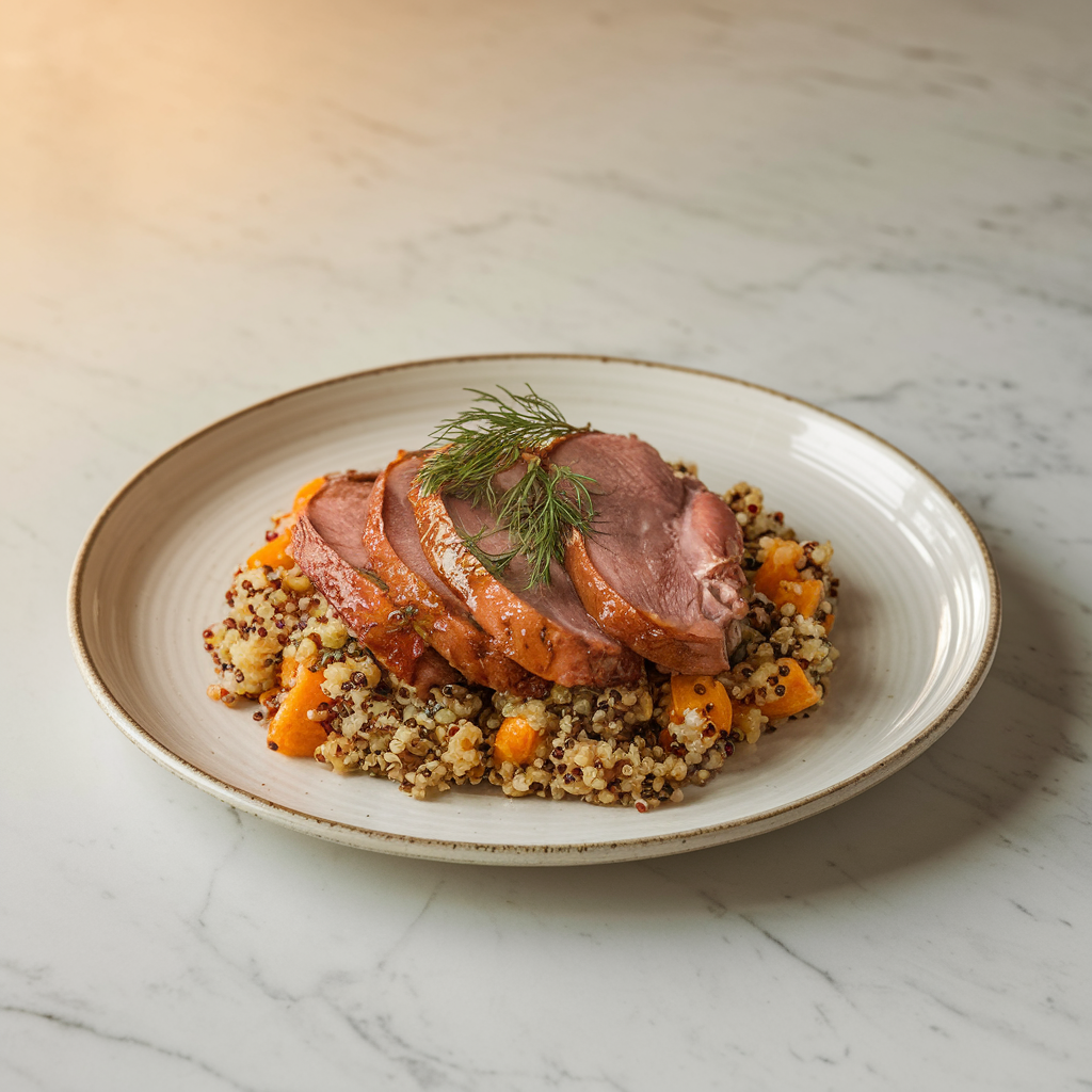 Zesty Tangerine & Fennel Glazed Duck Breasts with Quinoa Pilaf