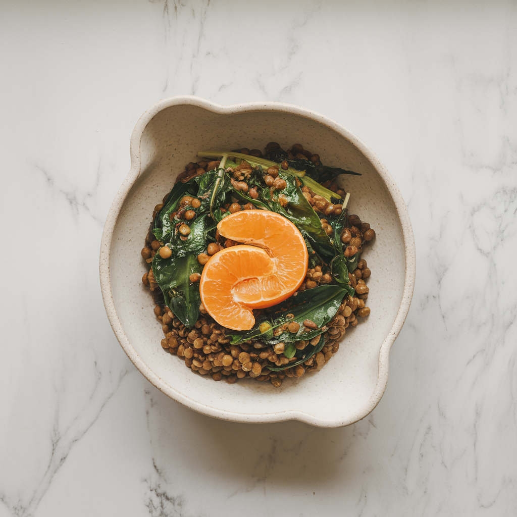 Zesty Tangerine & Lentil Stir-Fry with Gingered Greens