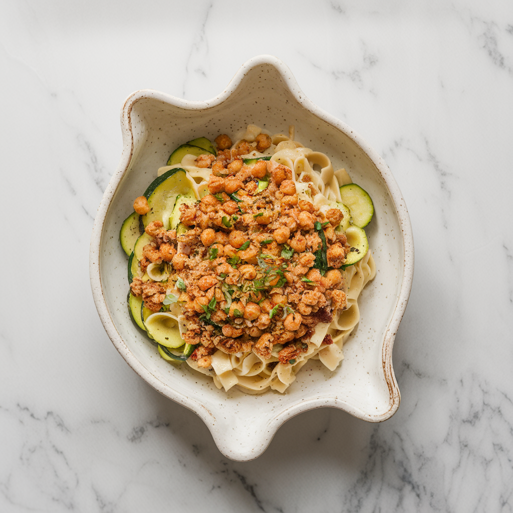 Quick and Easy Healthy Dinner Recipes for Weight Losing: Zucchini Noodle Alfredo with Chickpea Crumble