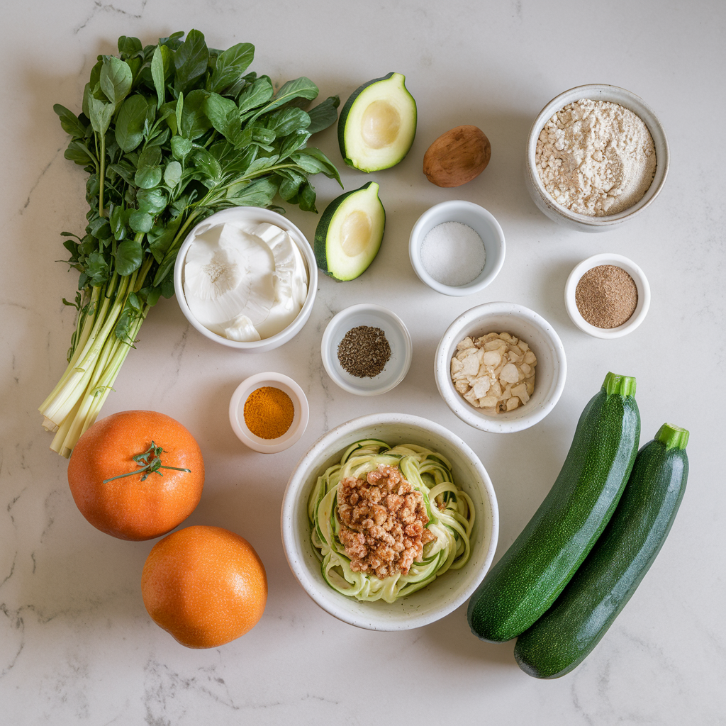 Ingredients for Quick and Easy Healthy Dinner Recipes for Weight Losing: Zucchini Noodle Alfredo with Chickpea Crumble